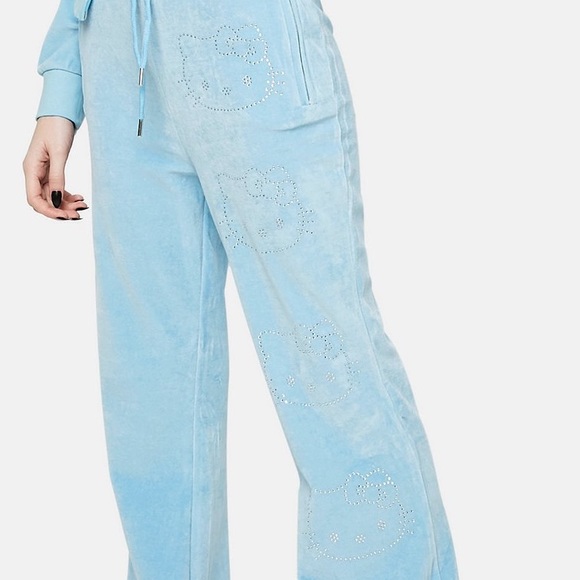 blue velour velvet hello kitty rhinestone tracksuit - Picture 7 of 8